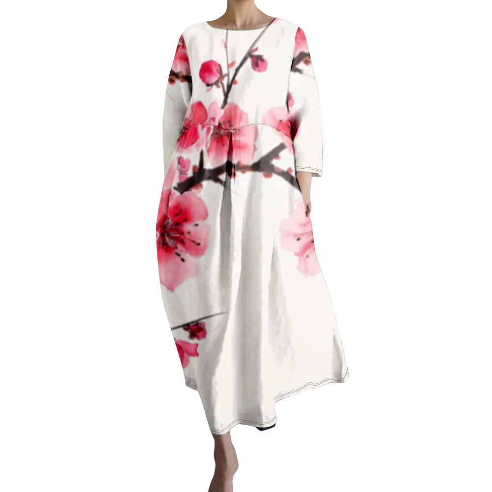 Summer Dress Women Stylish Floral Dresses Autumn Oversize Maxi Dress Beach Loose Sundress Holiday Vestidos Girl Elegant Robe