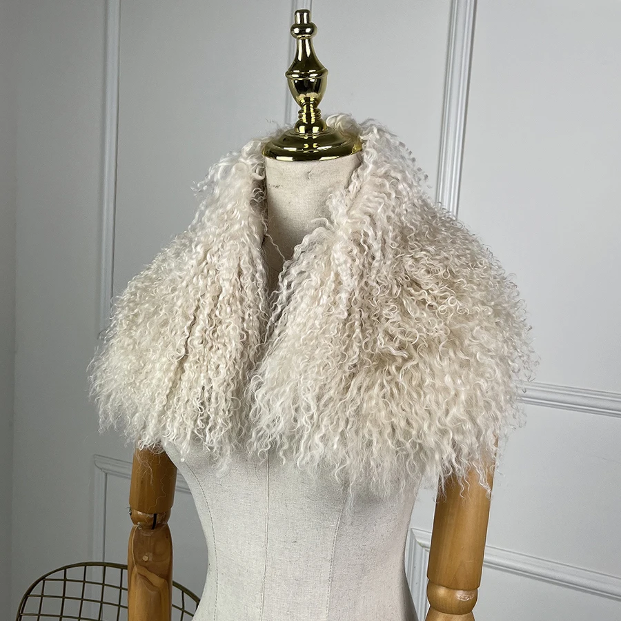 

Women's Winter Genuine Mongolian Wool Curly Hair Scarf Lamb Scarves Fashion Warm Wraps Curly Sheep Hair Neck Real Fur Scarf
