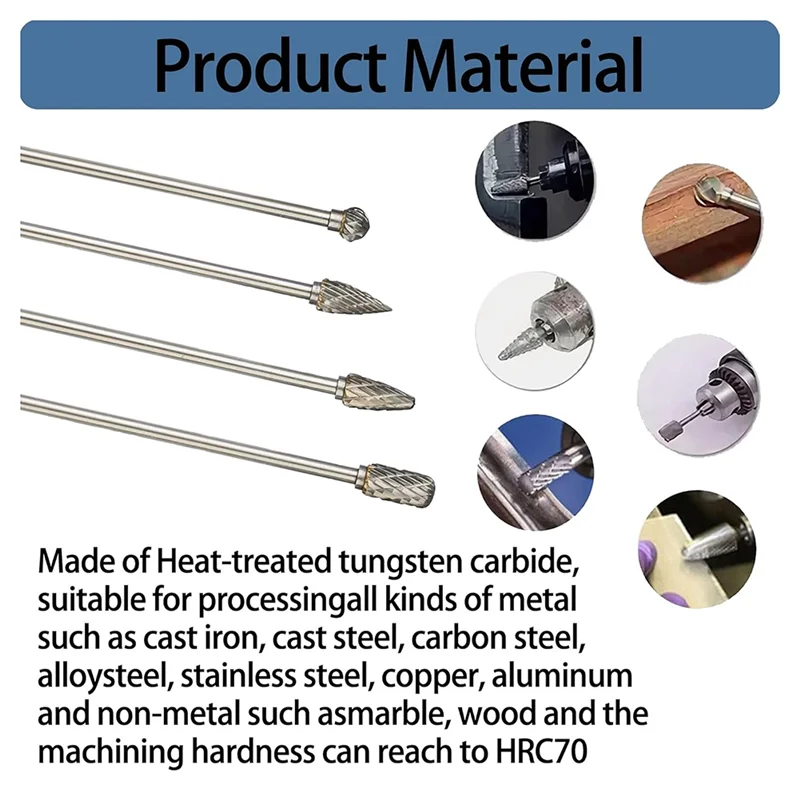 

SOFT-4Pcs 6-Inch Carbide Rotary Burr Set 6 Mm (0.25 Inch) Shank Long Reach Double Cut Tungsten Carbide Rotary File Set