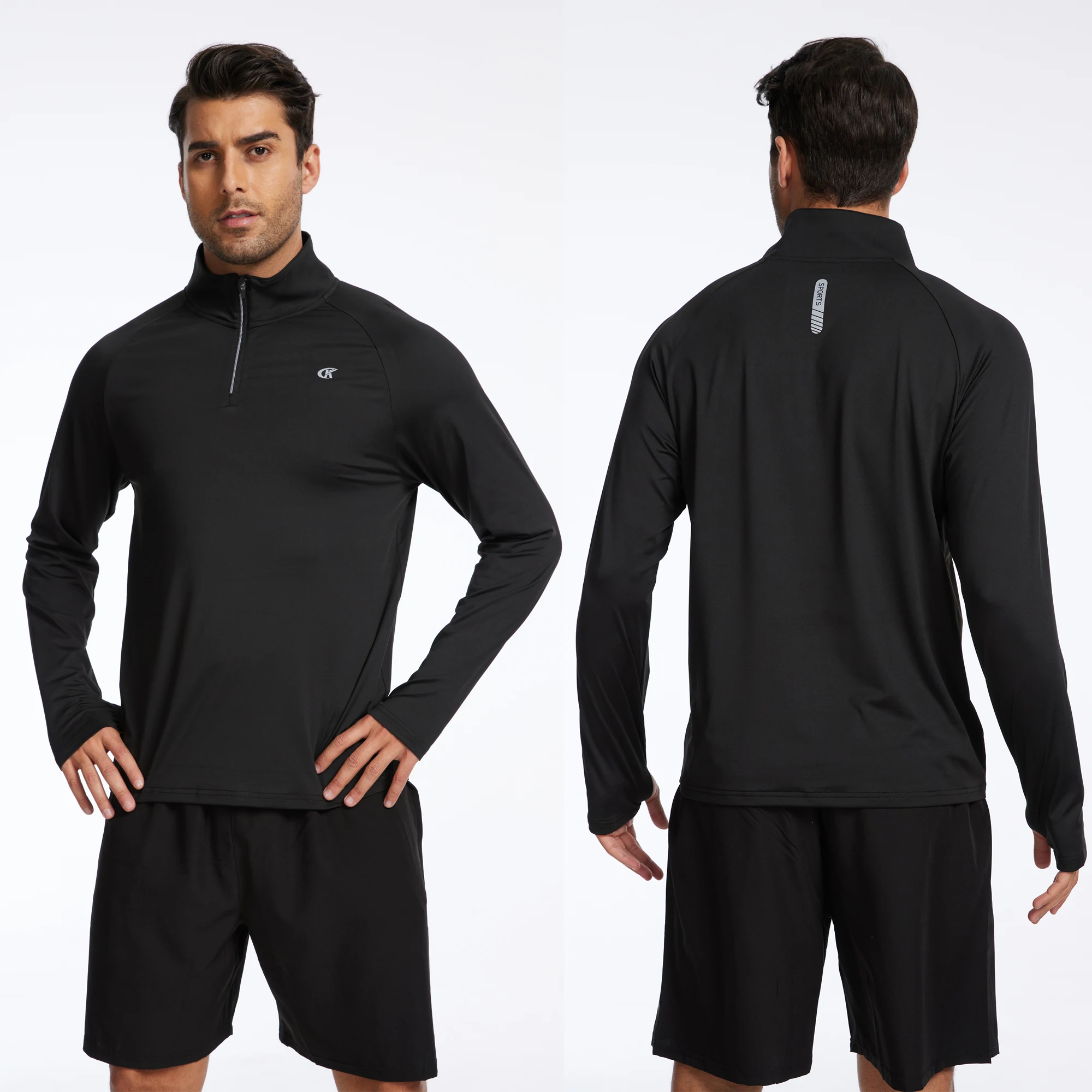 Men Long Sleeve Shirt UPF 50+ Rash Guard Swim Shirt Athletic Fishing Hiking Workout Cooling Tee Quick Dry Shirts with Zip