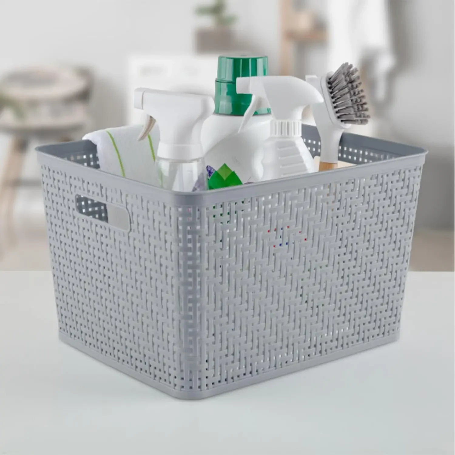 

24 Pack Plastic Storage Bin Organization Containers, Tall Baskets, Cement