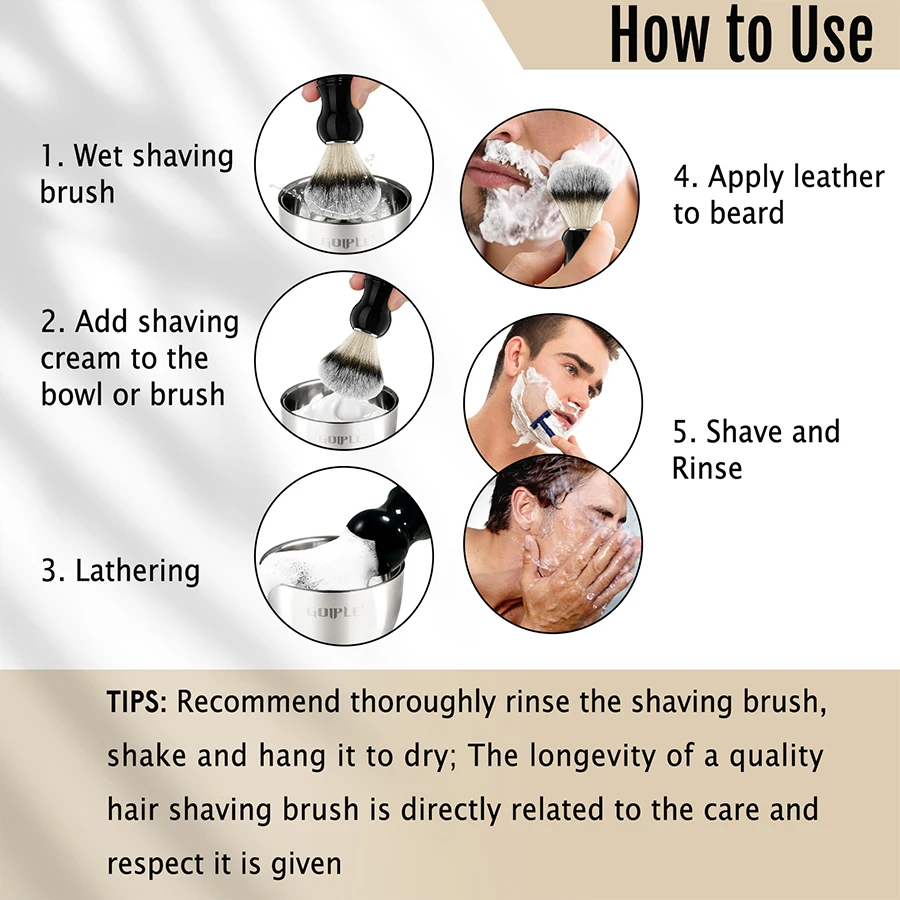 GOIPLE Shaving Cream for Men or Stainless Steel Foaming Bowl or Shedding Brush Men\'s Cleansing Facial Products for Manual Shaved