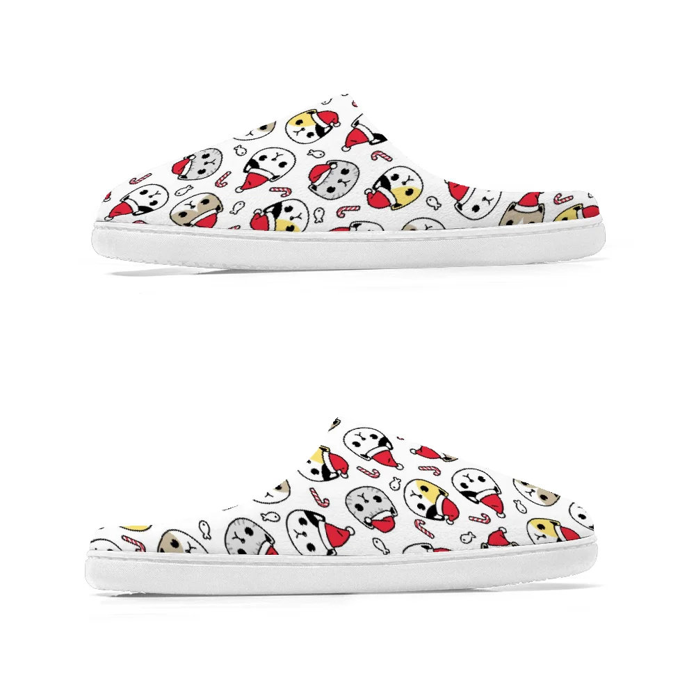 Рождественские домашние хлопковые тапочки с изображением кота, удерживающие улыбающиеся домашние хлопковые тапочки высокого качества, плюшевая повседневная теплая обувь, термотапочки