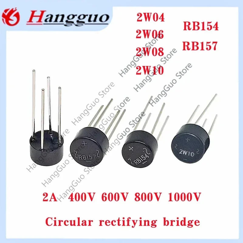 100PCS/Lot Original brand new  Bridge Pile Circle   2W04 2W06 2W08 2W10 RB154 RB157  2W10 2A  DIP-4 Rectifier