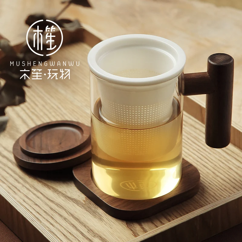 Japanese style creative glass cup office simple tea cup ceramic liner filter female small fresh