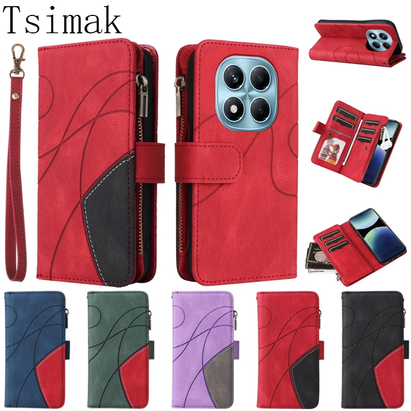 Flip-Wallet-Handyhülle für Xiaomi Redmi Note 15 14 Pro Plus 15Pro 14S 14C 15C Redmi15 C 4G 5G mit Reißverschluss, 9 Kartenfächern, Lederhülle