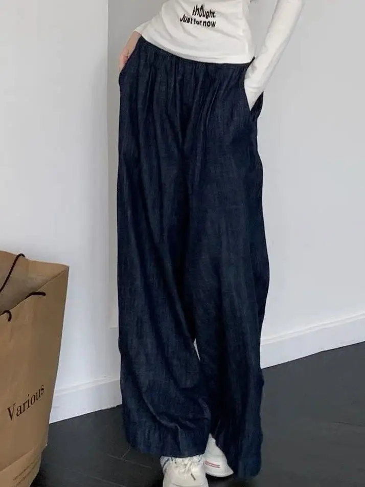 

plus Size Casual High Waist Vintage Straight Leg Jeans Women's Autumn Faionable Floor Length Pants Wide Leg Trousers