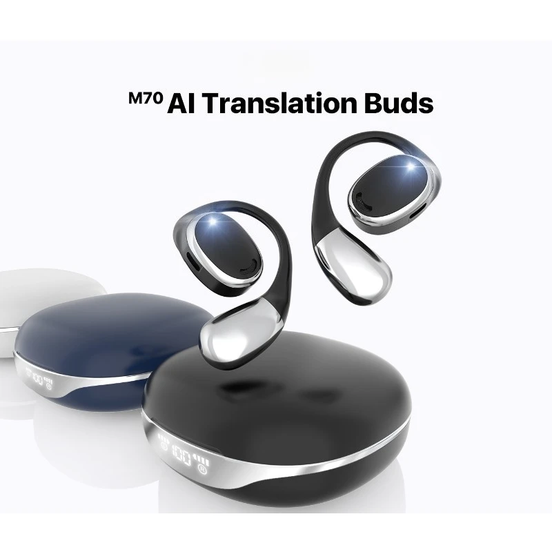 M70 AI Translation Earbuds 144 Languages Real Time Bluetooth 5.4 Open Ear Clip On Earphones
