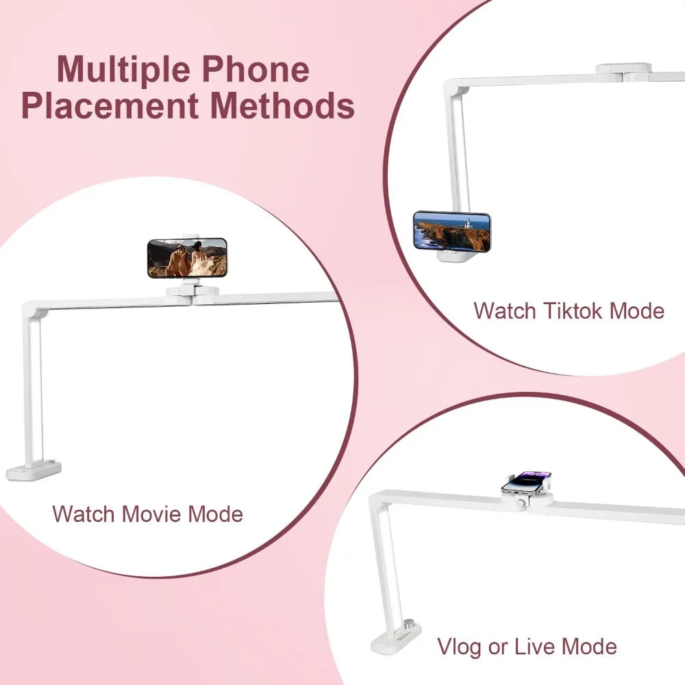 LED-Schreibtischlampe mit einstellbarer Helligkeit, 34-Nägel-Tech-Licht und Telefonhalter, 0–100 % Dimmung, 3000 K–6000 K Farbtemperatur