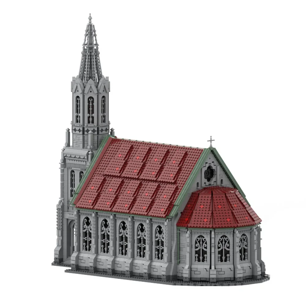 MOC-191002 Kerk Modulaire Bouwstenen Model Kerk Street View Architectuur Bricks Street View Speelgoed Kinderen Verjaardagscadeautjes