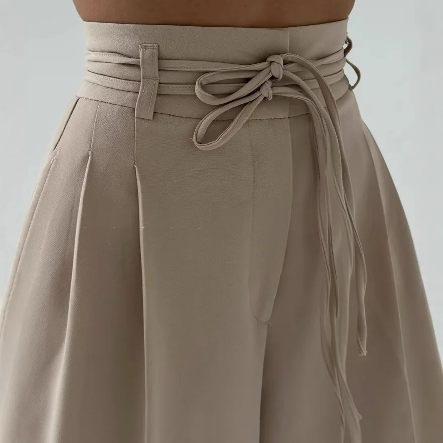 

DSMTRC Fashion Design Lace-up High Waist Elegant Pants for Women Spring Solid Chic Loose Trousers Comfortable Casual Streetwear