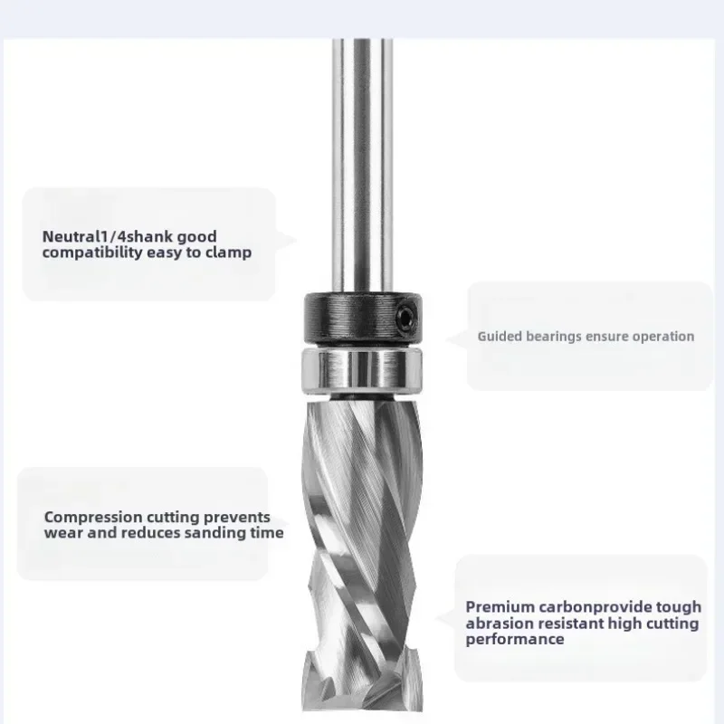 1/4 Inch Shank Top Bearing Spiral Pattern Plunge Flush Trim Router Bit Intlshaft Solid Compression Flush Trim Router Bit