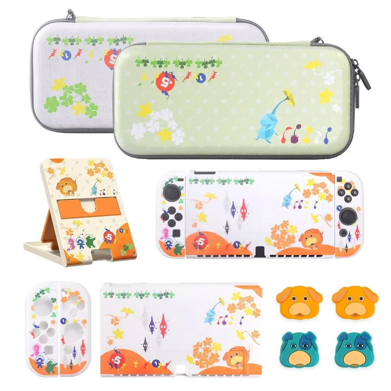 

Anime Pikmins Switch OLED Protective Case Cartoon Theme Stand Keycap Accessories