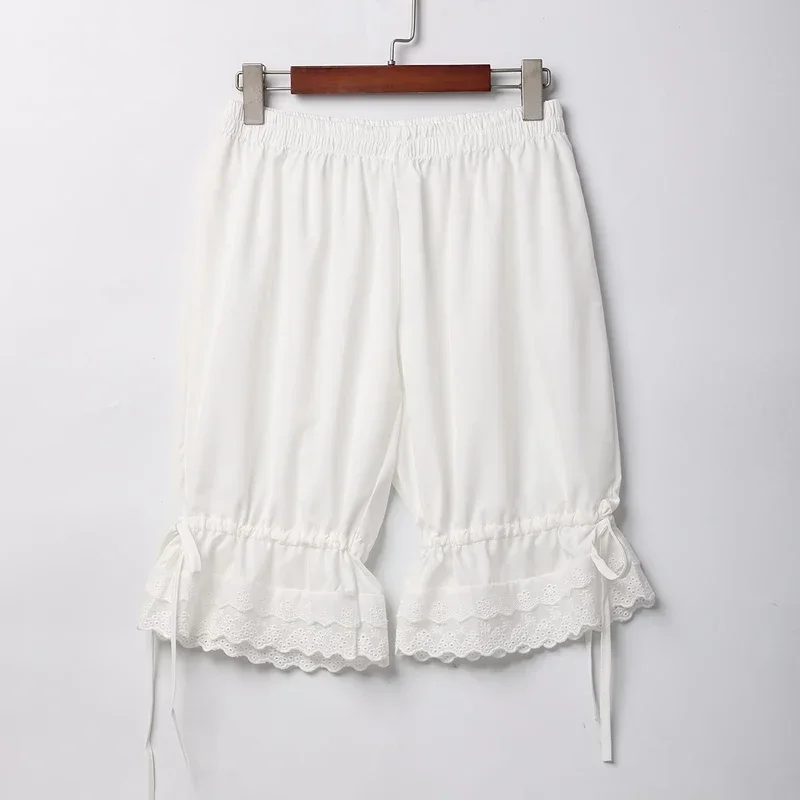 Mutande di sicurezza a bolle di pizzo vittoriano Donna Ragazza Lolita Bloomers Pantaloncini elastici di zucca bianca vintage