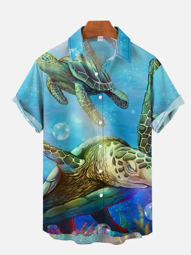 

New Fashion Hawaiian Turtle Print Shirts Marine Animal 3D Digital Print Shirt Summer Casual Men's Shirts Beach Vacation Shirt