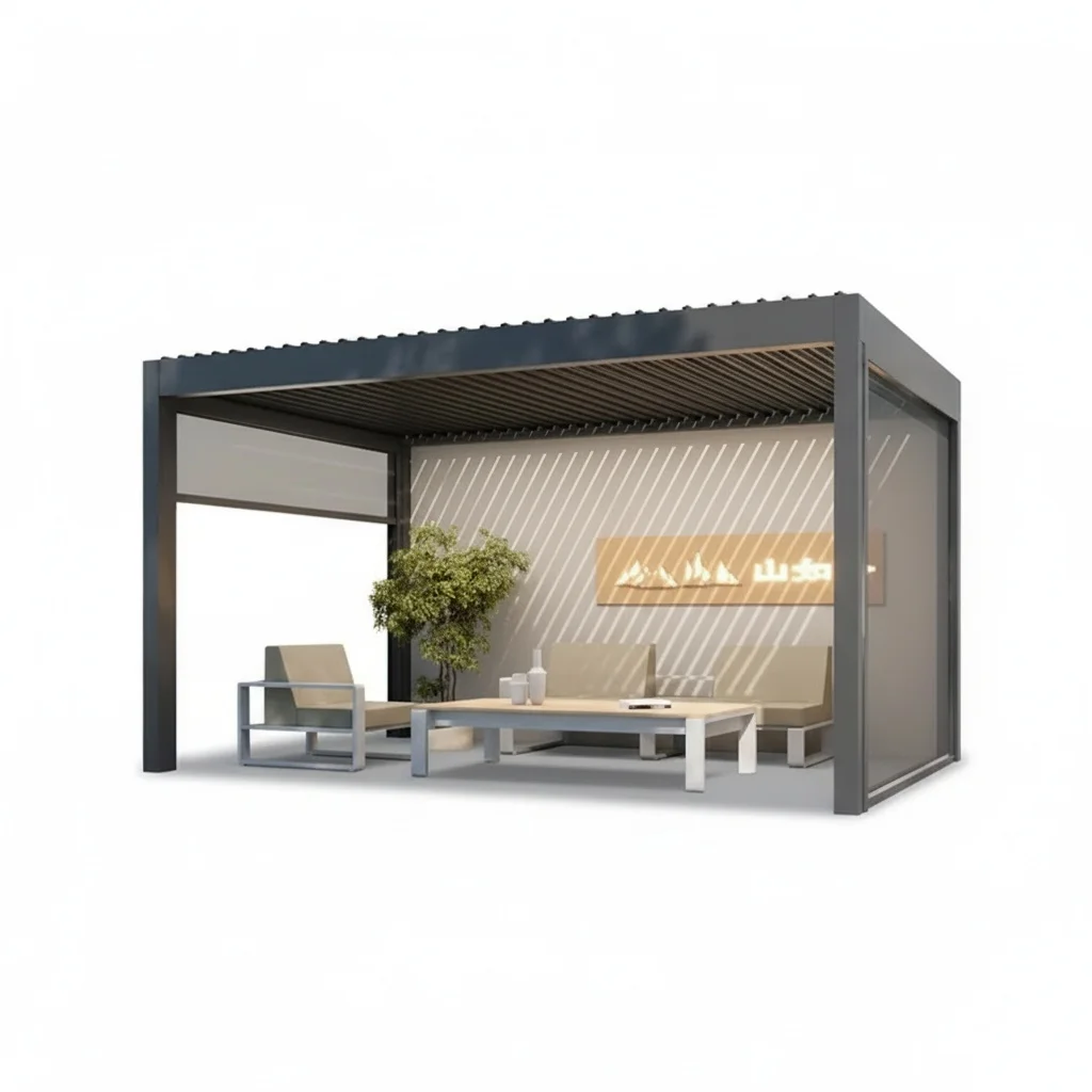 Aluminum Bioclimatic Pergola, Motorized Louvered Roof, Waterproof Outdoor Sun Shade, Remote Control Garden Gazebo Pavilion