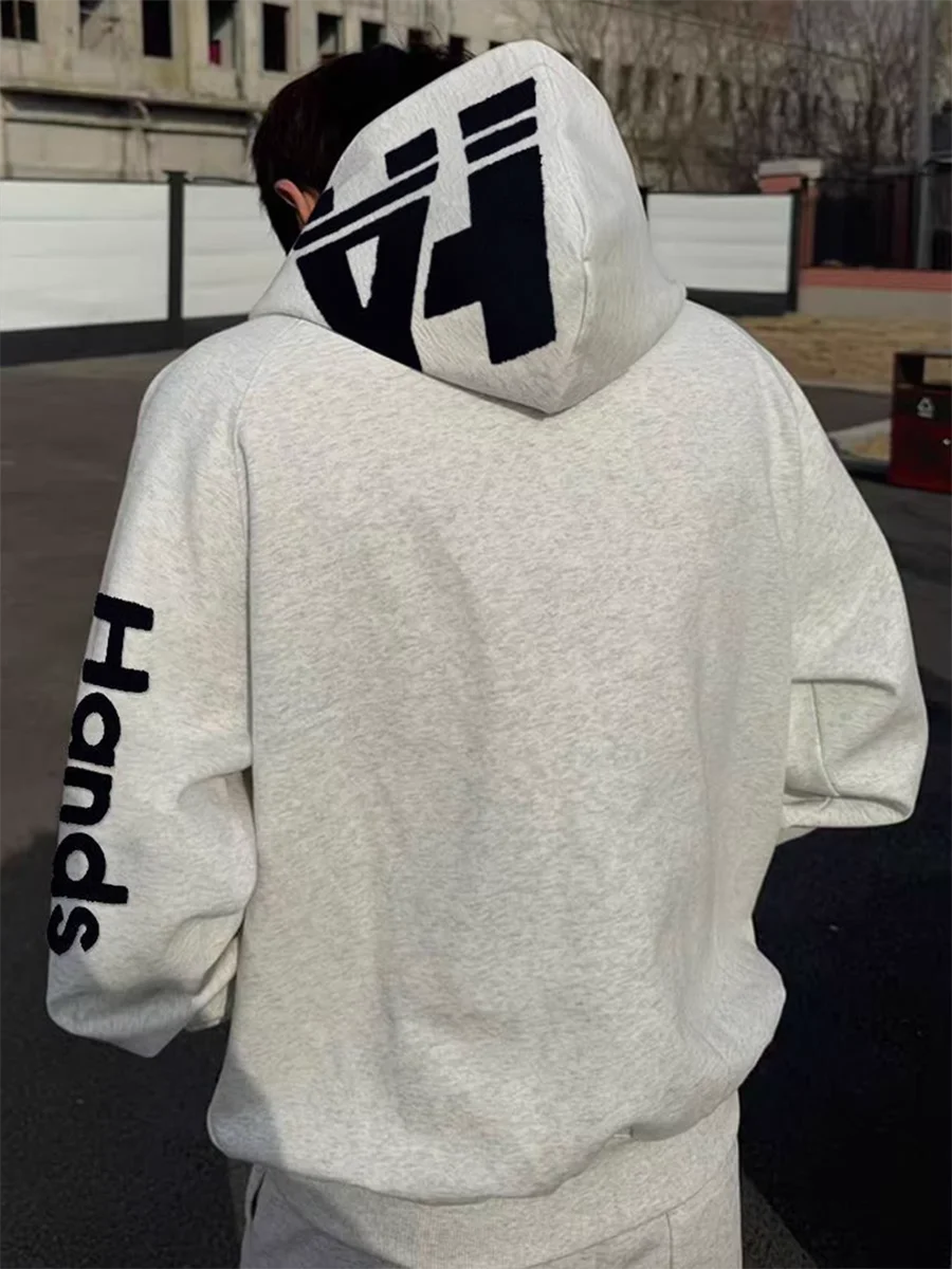 

Модная американская толстовка с вышивкой в стиле High Street, мужская свободная толстовка с флисовой подкладкой, весенне-осенне-зимняя куртка для пар