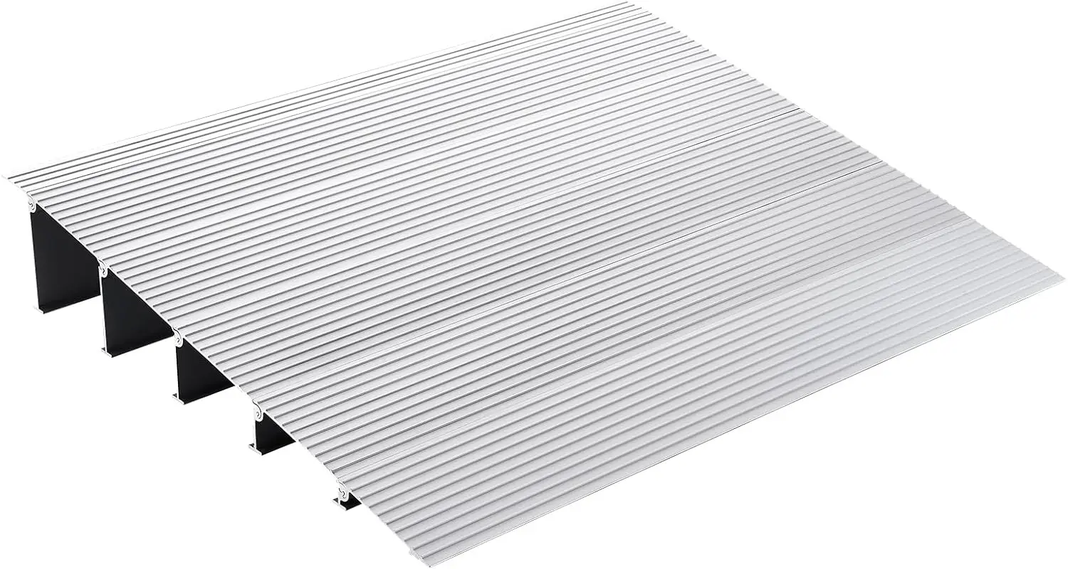 Door Threshold Ramp, 5" Rise Door Ramp for Wheelchairs, Aluminum Threshold Ramp for Doorways Rated 800 lbs Load Capacity