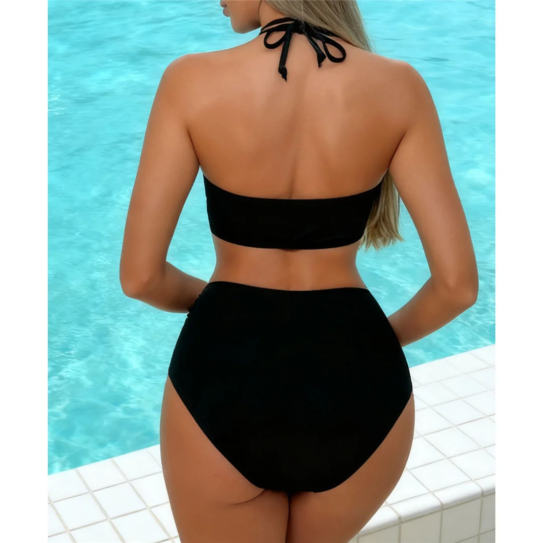 S - XL Sexy Neckholder-Bikini mit Rippenmuster, Damen-Badeanzug mit hoher Taille, zweiteiliges Bikini-Set, Badebekleidung, Badeanzug, Schwimmbekleidung V7685 – Detail 7