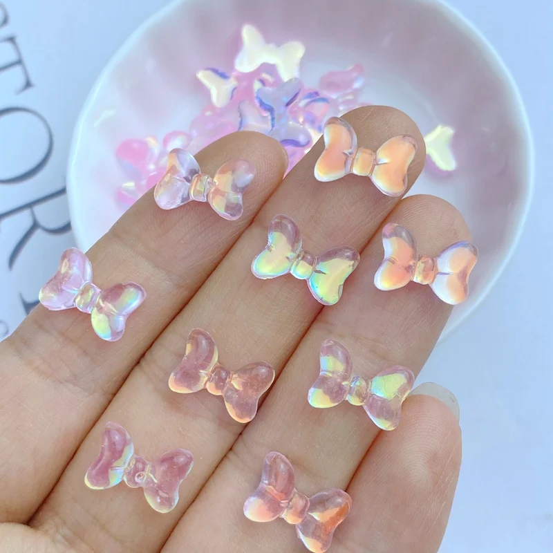 50Pcs New Cute Resin Mini 8*12mm Colorful Bow Series Flat Back Manicure Parts Embellishments For Hair Bows Accessories