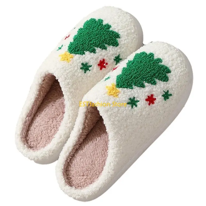 Y5GC 크리스마스 슬리퍼 재미 있은 크리스마스 트리 슬리퍼 여성 남성과 소녀를위한 부드러운 플러시 아늑한 실내 야외 퍼지 슬리퍼