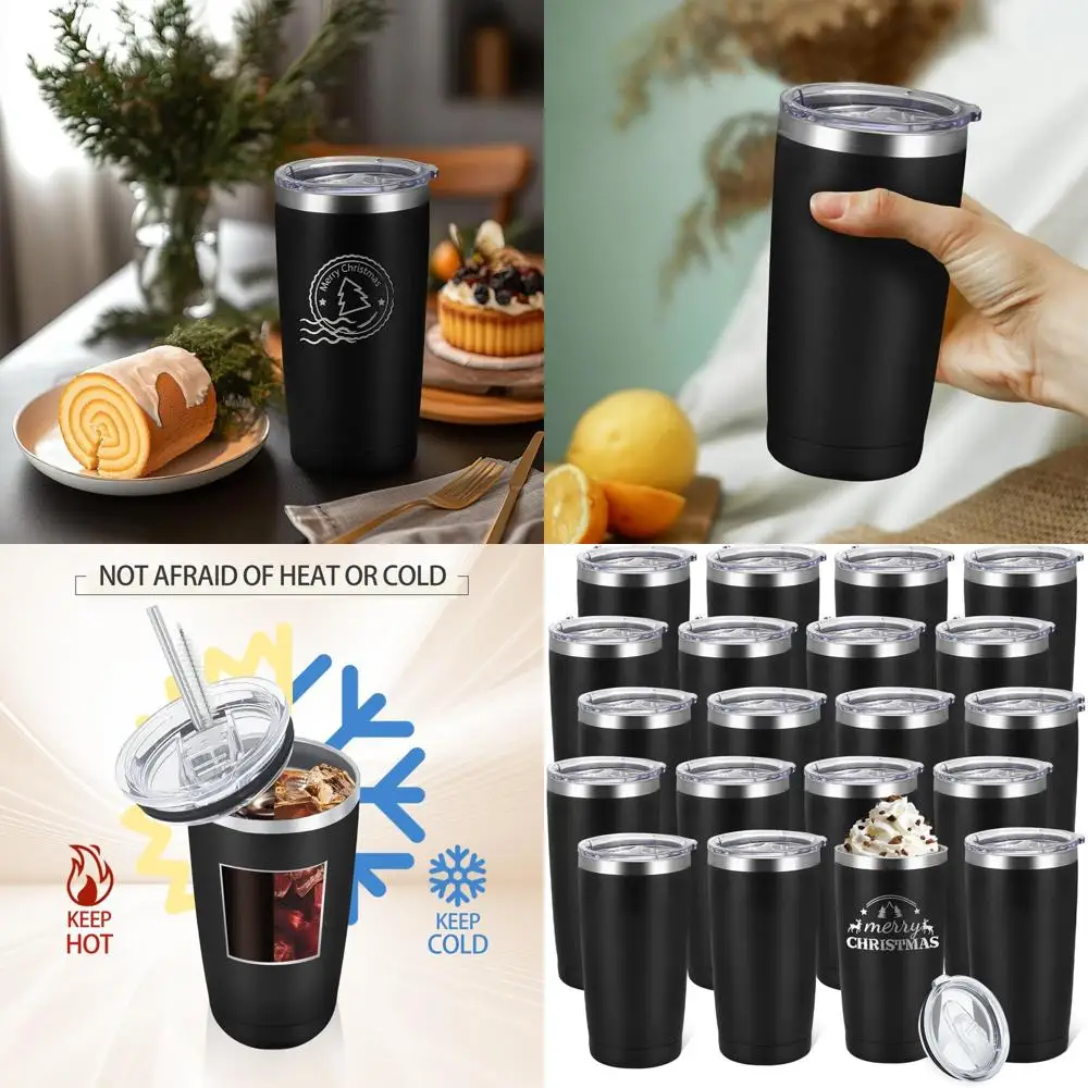 Tazas de viaje aisladas de acero inoxidable negro de 20 unidades, vasos de vacío a granel para grabado láser, 20 oz