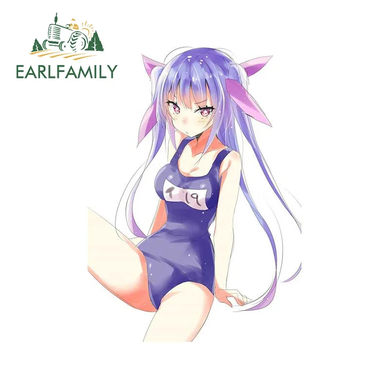 EARLFAMILY 13cm x 9.4cm Swimwear Loli Peek Car Sticker Personality Purple Series DIY Anime Auto Decal Waterproof Windows Decor