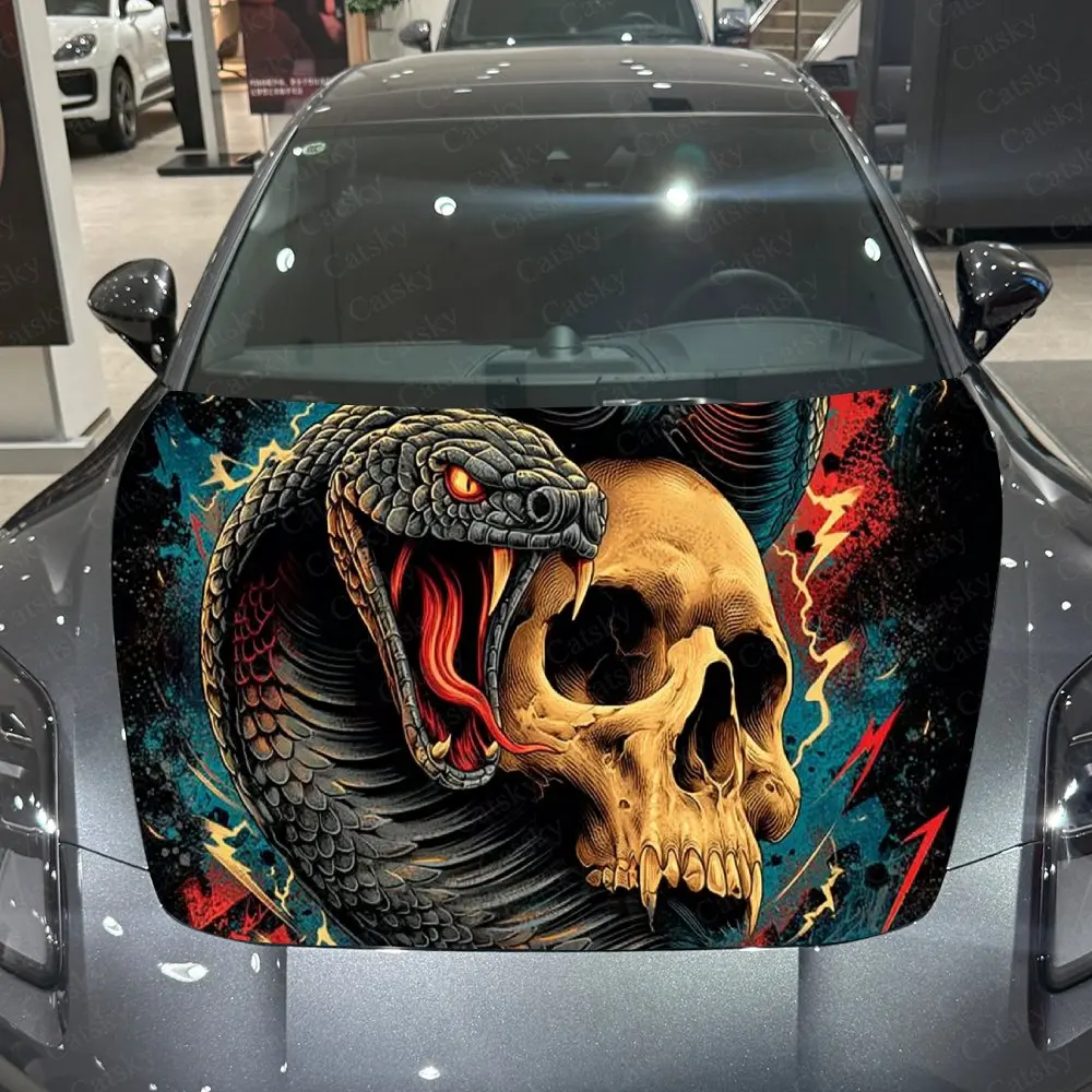 غلاف فينيل للسيارة من Nether Realm Scarlet Flame Snake، ملصق غطاء محرك السيارة المقاوم للماء من مادة PVC، عصا ذاتية اللصق مقاومة للخدش