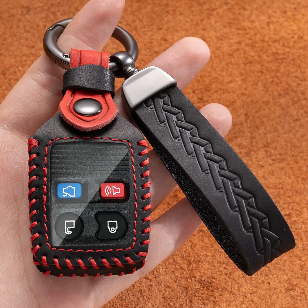 Car Key Fob Case Leather Key Cover Smart Remote Shell for Ford Mustang Focus Fusion Explorer Edge Escape Taurus Lincoln Mazda