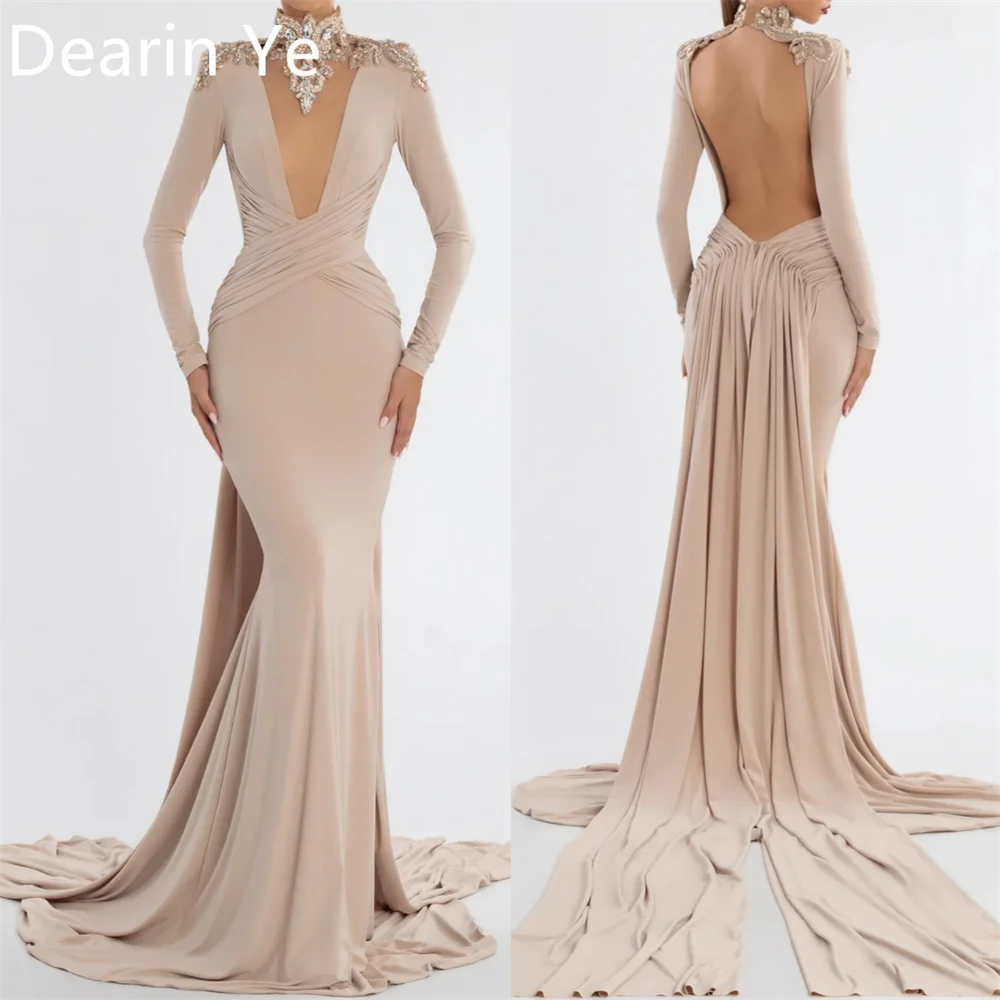 

Customized Evening Dress Dearin High Collar Sheath Floor Length Skirts Ribbon Bespoke Occasion Dresses Formal Saudi Arabia Prom