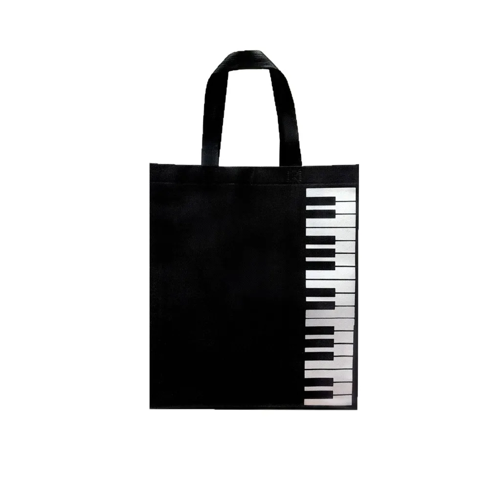 Durable Reusable Music Handbag Non-woven Fabric Large Capacity Piano Keys Tote Black + White Grocery Tote Bag Daily Commute