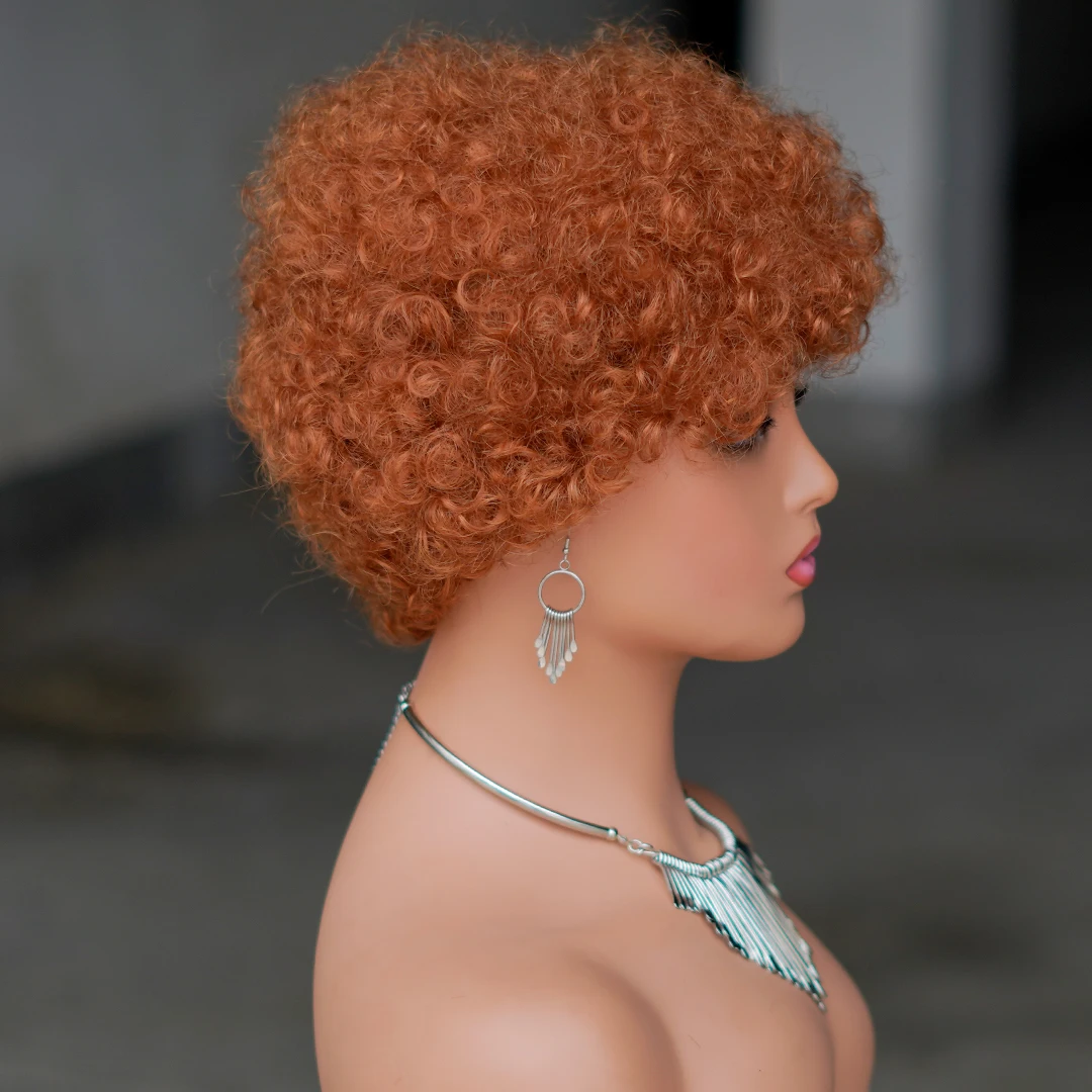 Short Afro Curly Wave Brazilian Human Hair Wigs Afro Puff Kinky Curly Wig For Women Black Brown Red Color Full Machine Wig