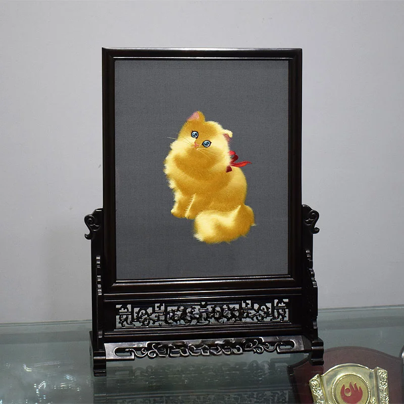 Suzhou Embroidery Double-Sided Embroidery Persian Cat 1-2 Silk Handicraft Gift Embroidery Table Screen Ornaments