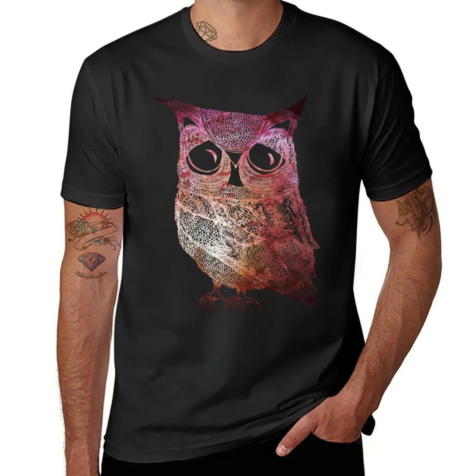 New Intricate Owl - in colour T-Shirt anime clothes summer tops oversized t shirt men