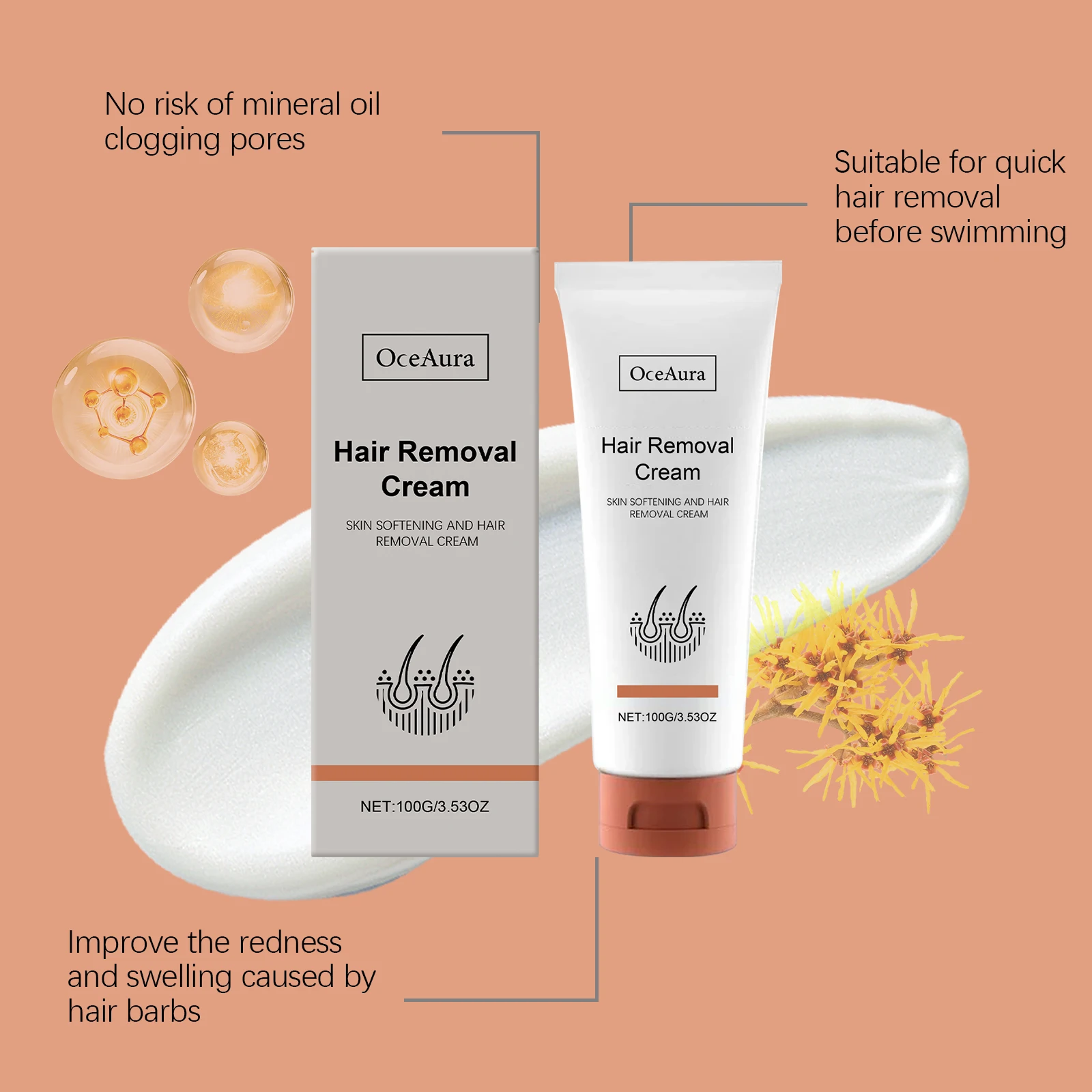 100G Gentle Hair Removal Cream Daily Cleaning Non-irritating Enhance Smoothness Soothing Softening Hydrating Body Hair Remover