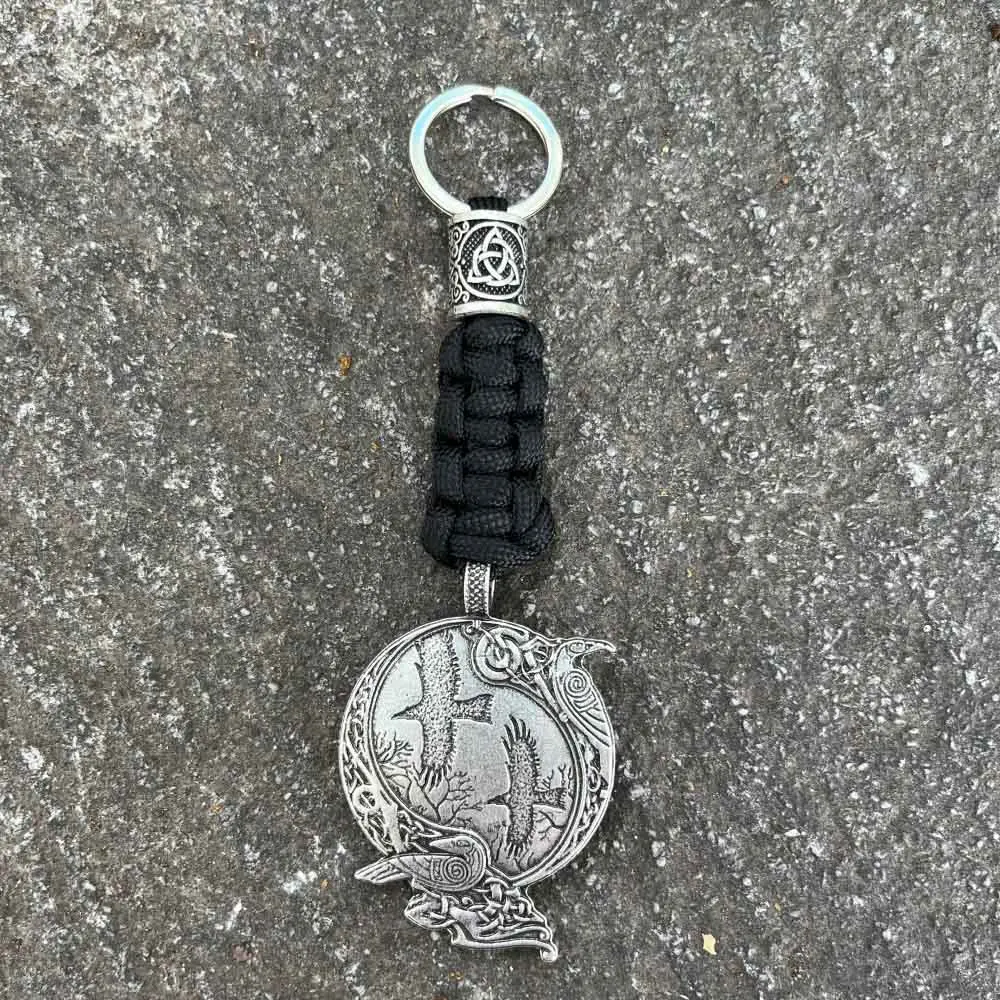 Nostalgia 1Pcs Norse God Odin Raven Crow Pendant Viking Bead Diy Survival Paracord Outdoor Parachute Cord Keychain