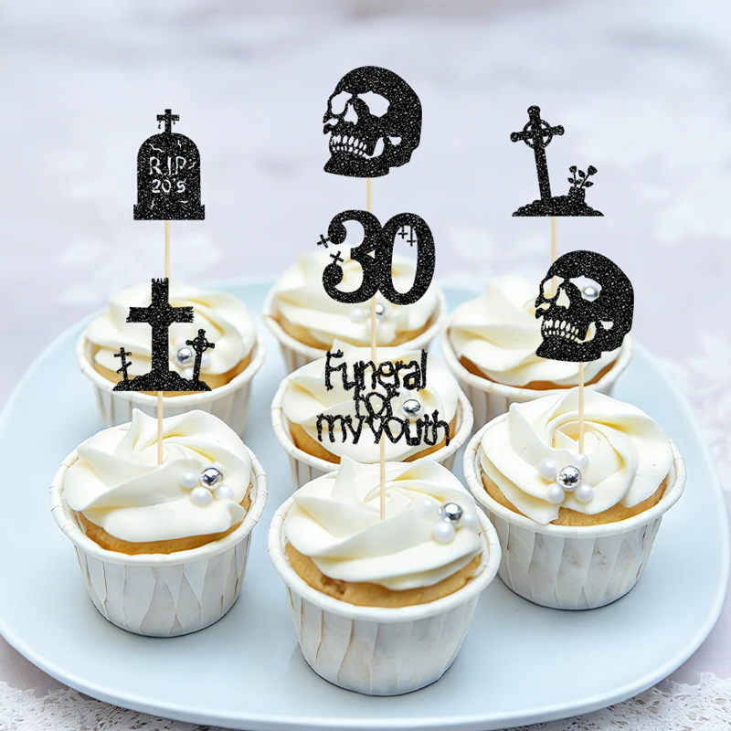 YOMDID 24 Stück Death To My 20S Kuchendekorationen, RIP 30. Geburtstag Cupcake-Topper, Gothic Geburtstags-Cupcake-Deko – Detail 9