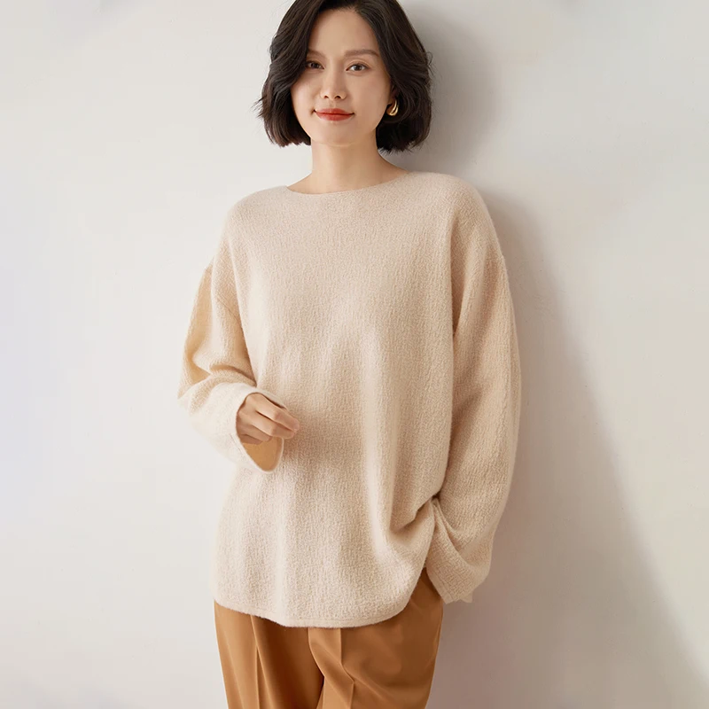 

Winter New Collection (100% Cashmere) Women's High end Cashmere Sweater Round Neck Large Size Women's Elegance Classic Temperame