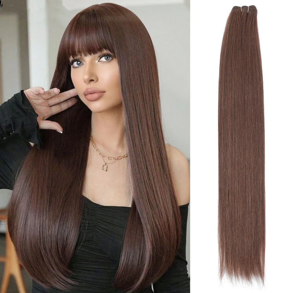 

Коричневые синтетические волосы для наращивания, высокотемпературное волокно, длинные прямые пучки волос, супер длинные прямые плетеные волосы яки