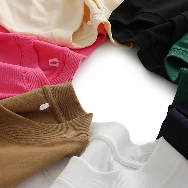 230gsm High Quality Oversized Heavy Tops T-shirt for Men Short Sleeve Tee Cotton Solid Color Trend Leisure Green White Black image 5