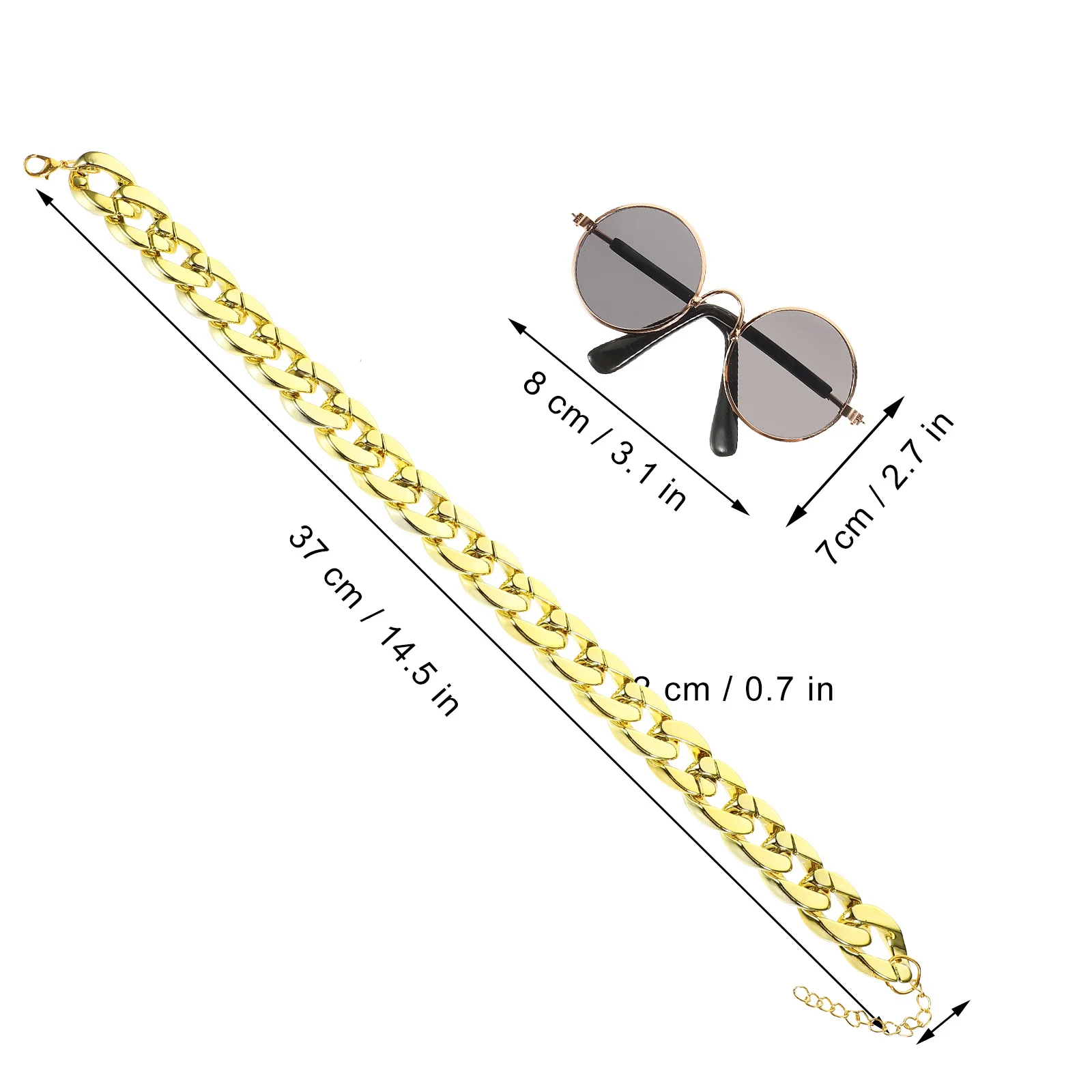 

2Pcs Pet Necklace and Sunglasses Combo High Quality Metal Chain Pendant Great for Party Outfits Pet Accessory Cat Necklace