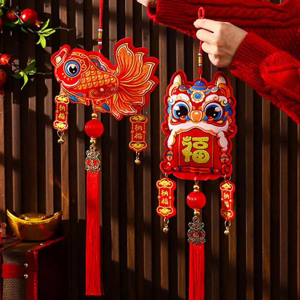 Dekorasi gantung Tahun Baru liontin kain keberuntungan dengan bel atau rumbai dekorasi pintu meriah untuk perayaan Tahun Baru Cina