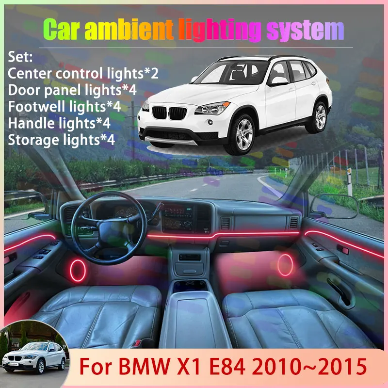 

Для BMW X1 E84 2010 ~ 2015 2011 2012 MK1 1-й 2/18 в 1 автомобильный атмосферный светильник RGB абажур Ensemble Streamer Atmosphere Set