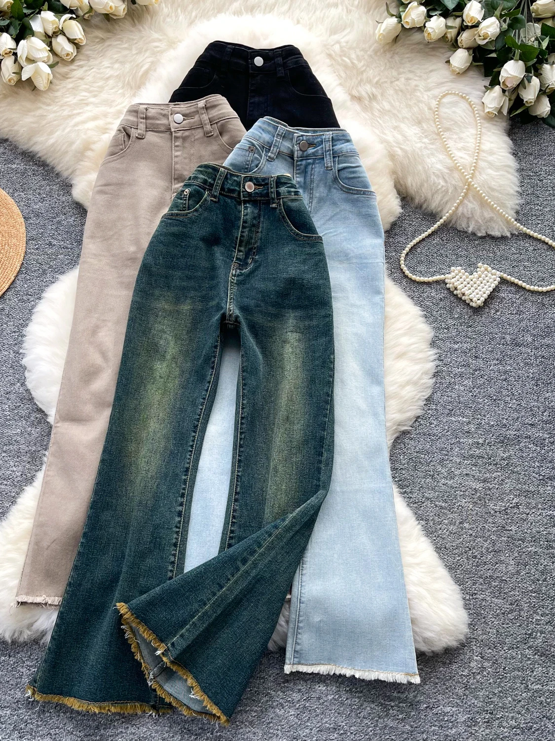 Retro American High Waist Bell Bottom Jeans Women's Slimming Versatile Small Size Nine Point Pants Autumn 2026 Casual Fit