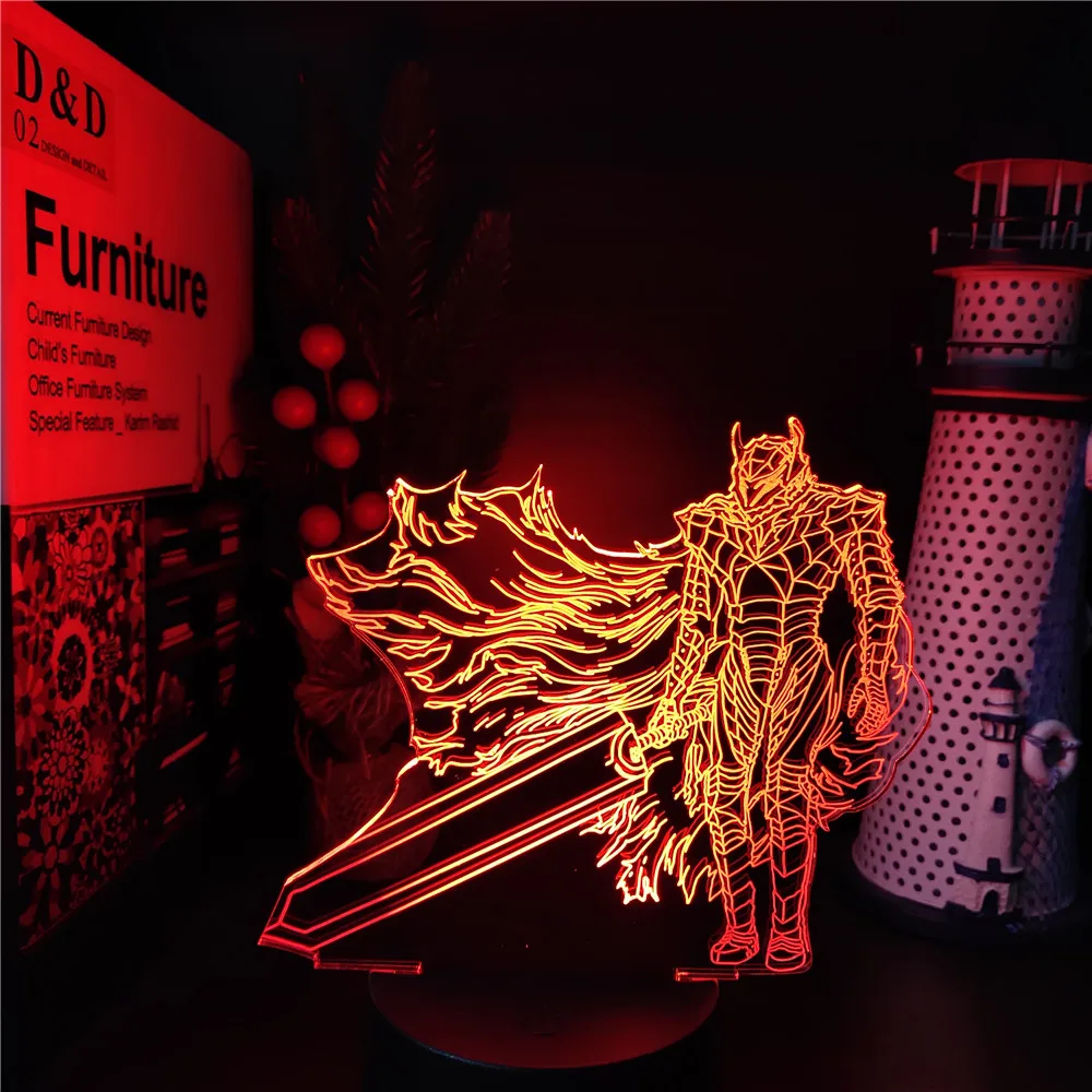 Berserk Guts 3D Acrylic Led Lamp Anime Illusion Night Light Colorful USB Table Lamp For Kids Bedroom Decor Lamparas Manga Gifts