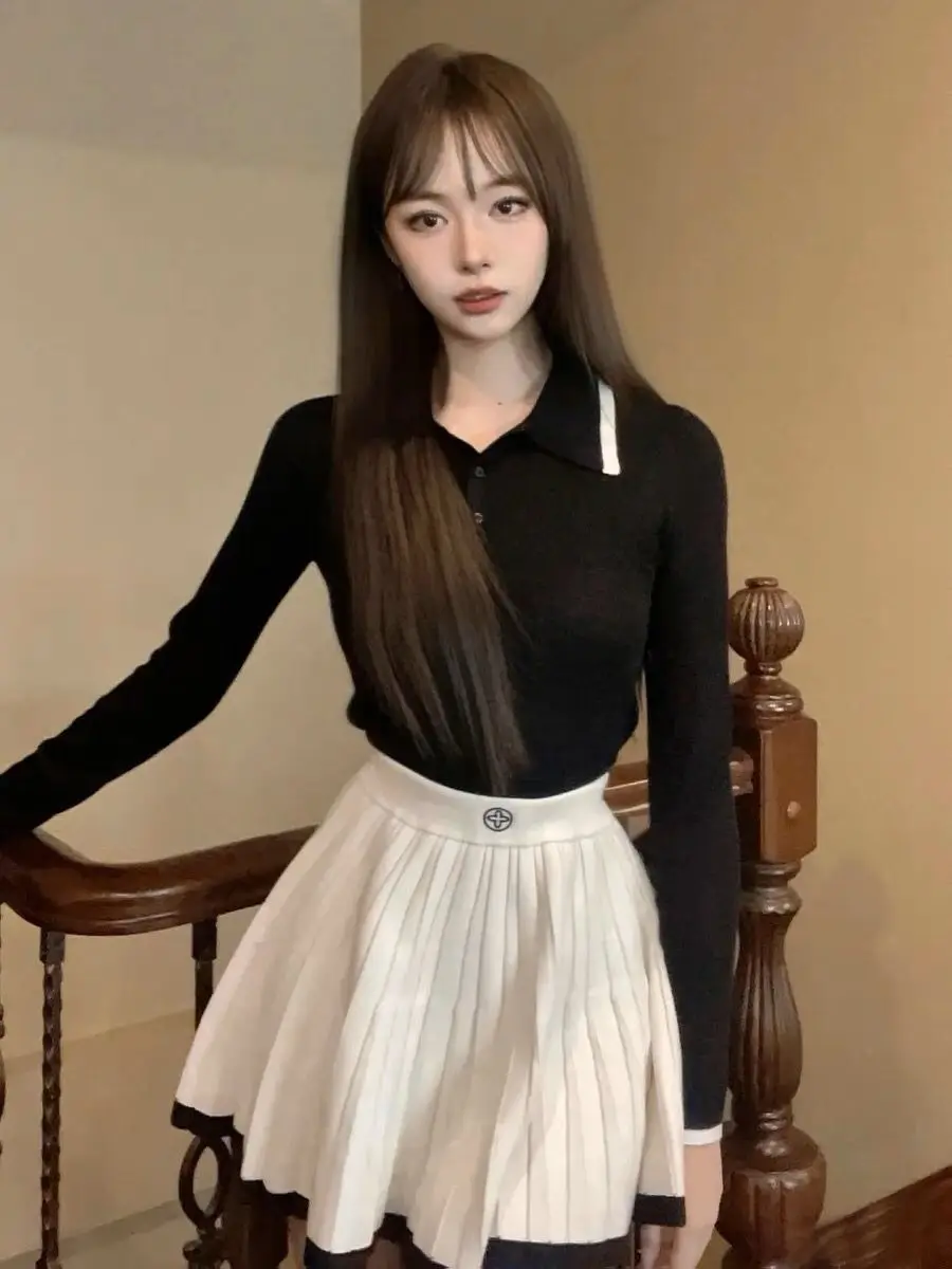 여성 플리츠 스커트, 하이웨이스트 A라인 스커트, 니트 스커트, 프레피 스타일, 여성 의류, 여름