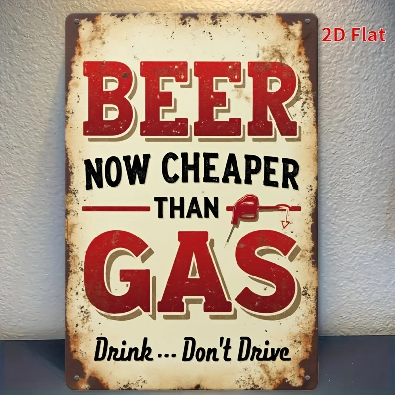 CIFBUY Vintage Beer Is Cheaper Than Gas Aluminum Wall Art 8x8 Inch Waterproof Metal Sign for Home Bar Garage Decor