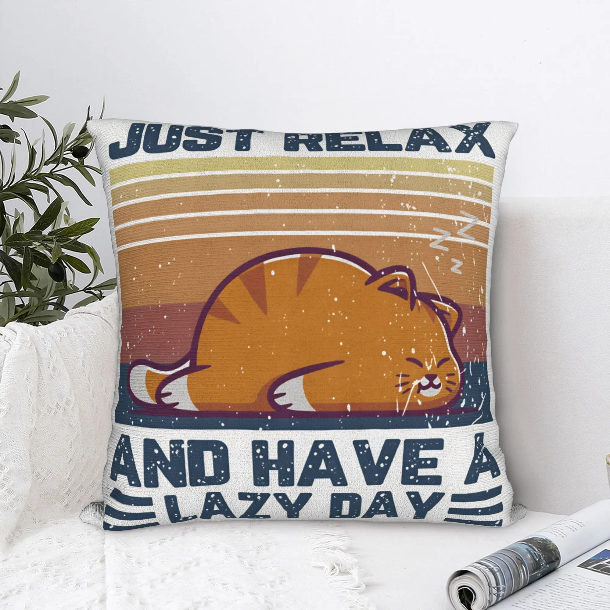 Just relax and have a lazy day Photographic Pillow Case  Print Pillow Cover Vintage Pillowcases For Sofa Bedroom Home Decor