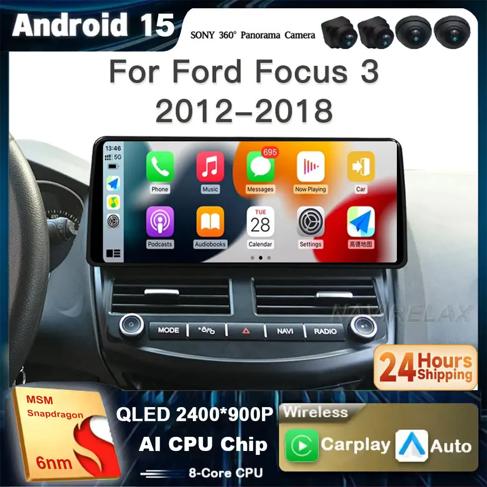 12.3 inch Car Stereo Radio For Ford Focus 3 2012-2018 Wireless Carplay Android Auto Navigation 4G Lntelligent Multimedia Player