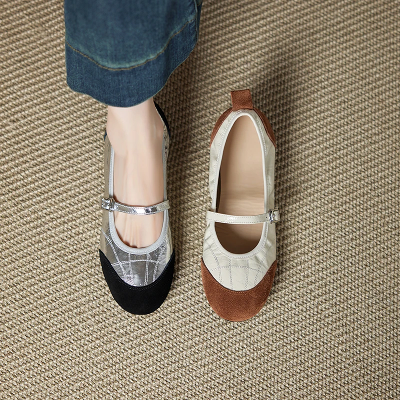 2026 new spring autumn women pumps natural leather plus size 22-25cm cowhide+sheepskin+pigskin buckle low heel women shoes
